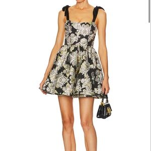 Alice + Olivia Fay Babydoll Tie Strap Dress in Black & Silver